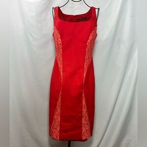 Black Halo red bodycon dress with lace detail on front size 6